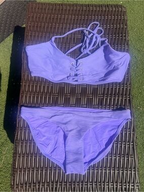 Red Carter Lavender Ribbed Lace-Up Bikini Set
